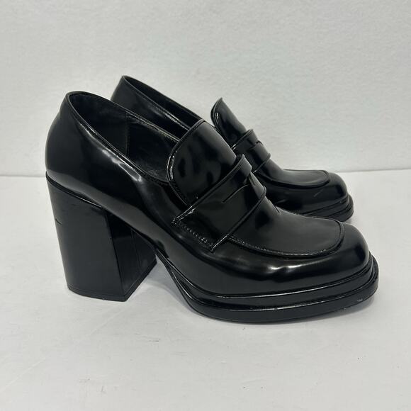 Steve Madden Pingo Patent Leather Chunky Heel Platform Loafers Black Size 10M - Picture 1 of 10